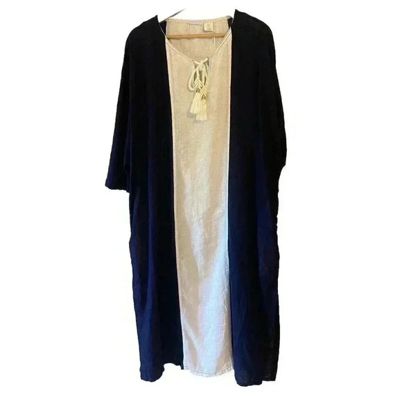 Sigrid Olsen Oversized Blue & White Maxi Dress Linen Blend Short Sleeve Size L - Picture 1 of 12